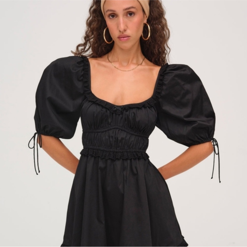House of Harlow 1960 Puff Sleeve Poplin Black Dress Size Small